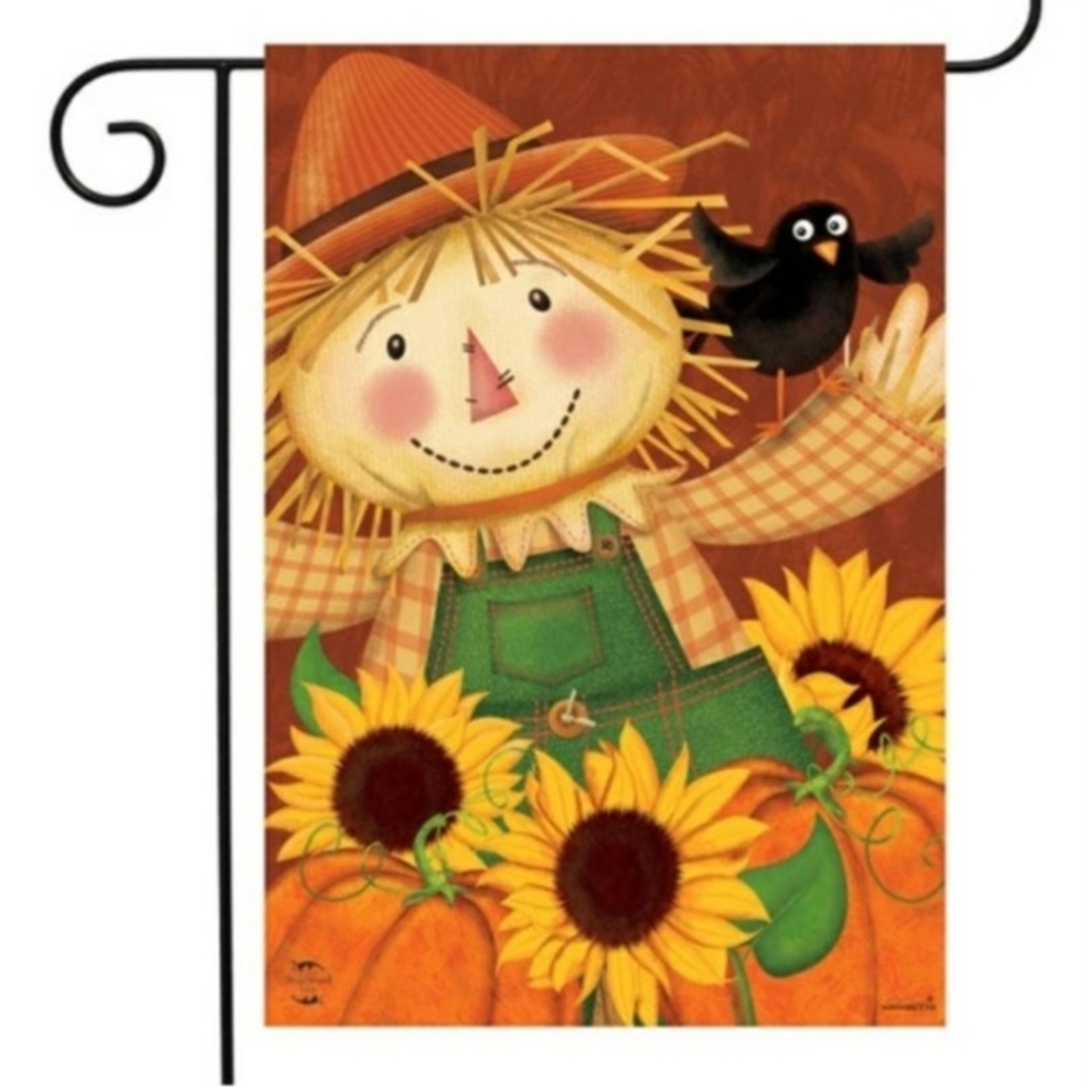 Fall Harvest Autumn Scarecrow Garden Flag with Sunflowers